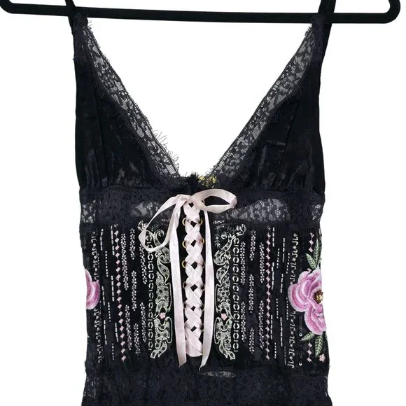 Fillyboo Kiss From A Rose Bias Maxi Dress Black Beaded Velvet Lace Size XS - Picture 5 of 10